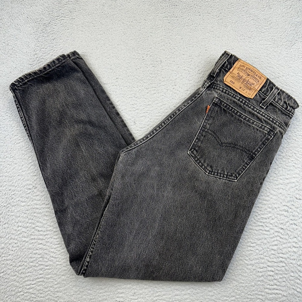 Vintage Levis 550 Jeans Mens 34x32 Black Tapered Leg Relaxed Fit Batwing USA 90s
